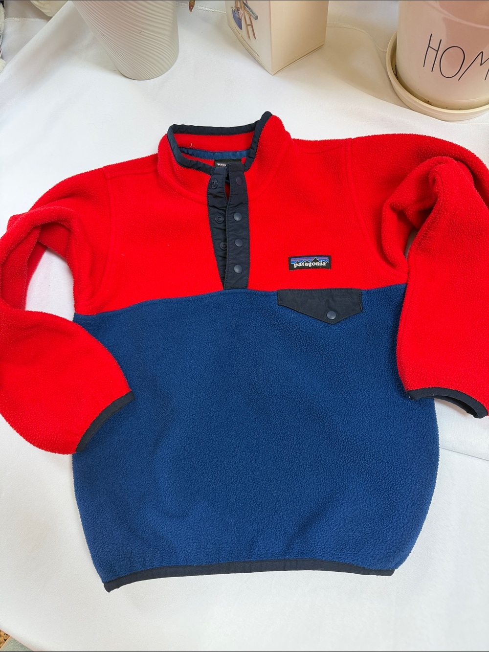 Patagonia Synchilla Fleece 1/4 snap pullover. Kids size 5T. Red and blue.